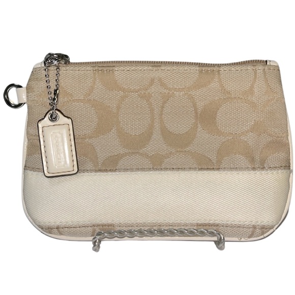 Coach Signature Stripe Small Pouch Light Khaki/White